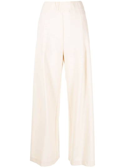 Shop Semicouture High-waisted Wide-leg Trousers In Nude