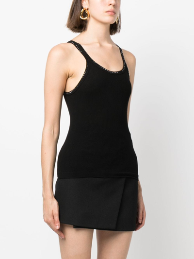 Shop Re/done Ribbed-knit Cotton Tank Top In Schwarz