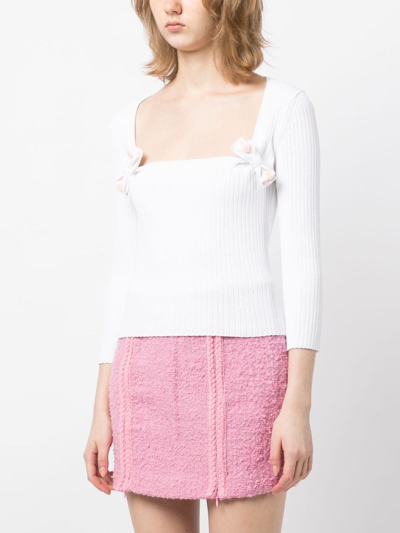 Shop Bernadette Ribbed-knit Bow-detail Top In Weiss