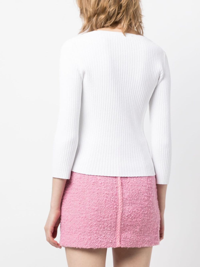 Shop Bernadette Ribbed-knit Bow-detail Top In Weiss