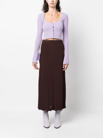 Shop Semicouture Pleat-detailing Midi Skirt In Braun