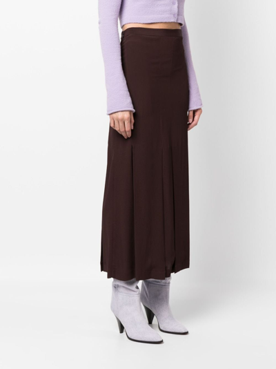 Shop Semicouture Pleat-detailing Midi Skirt In Braun