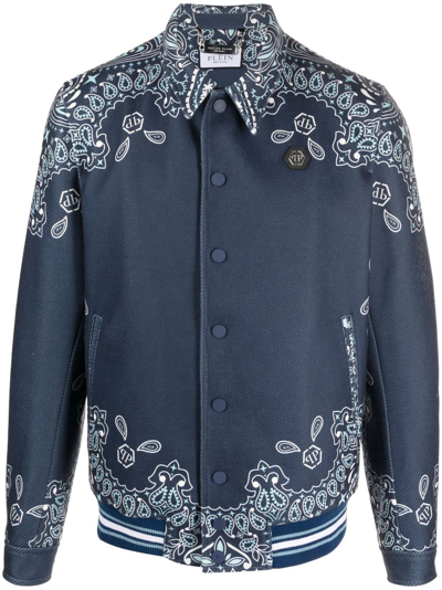 Shop Philipp Plein Paisley-print Bomber Jacket In Blue