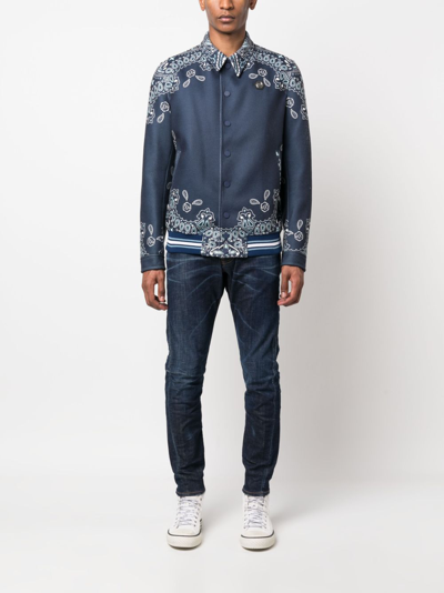Shop Philipp Plein Paisley-print Bomber Jacket In Blue