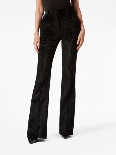 Shop Philipp Plein High-waisted Corduroy Flared Trousers In Black