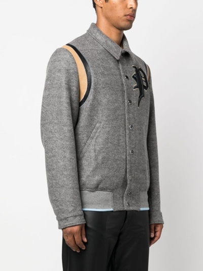 Shop Philipp Plein Logo-appliqué Cotton Bomber Jacket In Grey