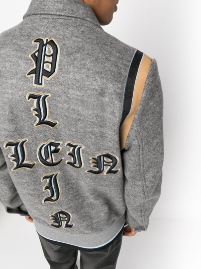 Shop Philipp Plein Logo-appliqué Cotton Bomber Jacket In Grey