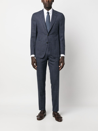 Canali Einreihiger Anzug Mit Karomuster In Blue