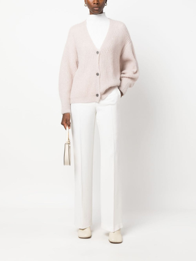 Fabiana Filippi Ribbed Wool-blend Cardigan In Nude