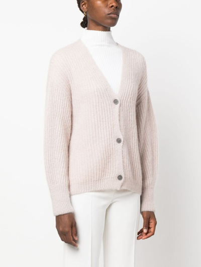 Shop Fabiana Filippi Ribbed Wool-blend Cardigan In Nude