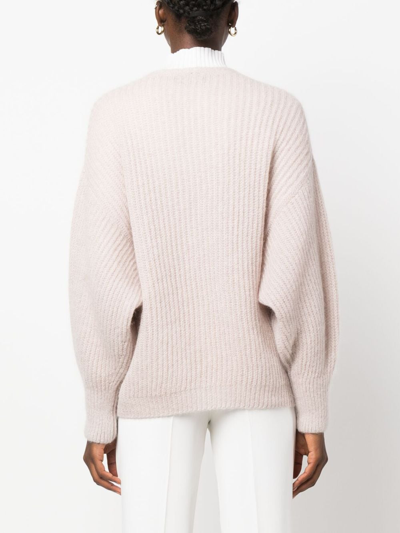 Shop Fabiana Filippi Ribbed Wool-blend Cardigan In Nude