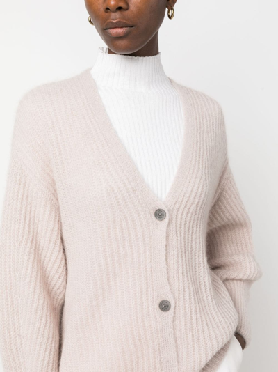 Shop Fabiana Filippi Ribbed Wool-blend Cardigan In Nude