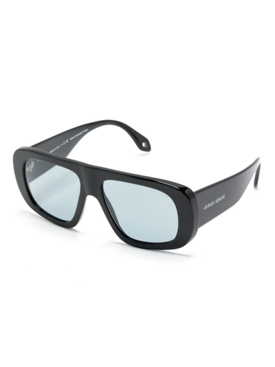 Shop Giorgio Armani Engraved-logo Oversize-frame Sunglasses In Black