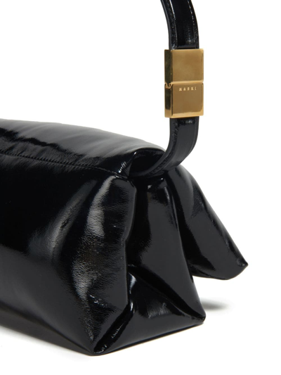 Shop Marni Small Prisma Patent-leather Shoulder Bag In Schwarz