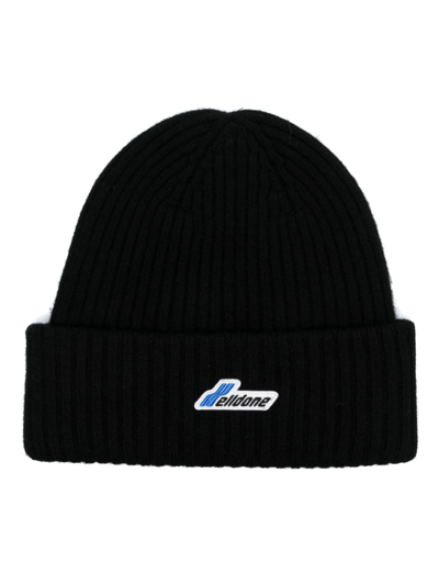 Shop We11 Done Logo-patch Wool Ribbed Beanie In Schwarz