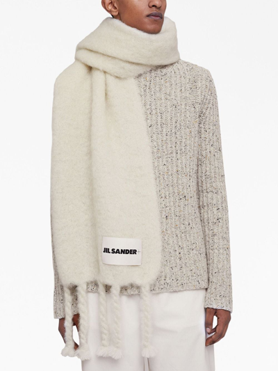 Shop Jil Sander Logo-patch Chunky-knit Scarf In Nude