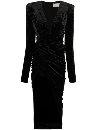 Shop Alexandre Vauthier Draped Asymmetric Velour Dress In Schwarz