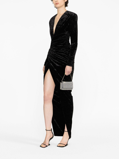 Shop Alexandre Vauthier Draped Asymmetric Velour Dress In Schwarz