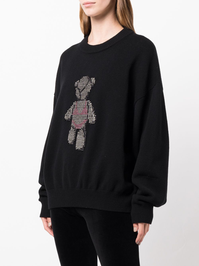 Alexander Wang Glitter Embellished Teddy Crewneck Sweater in Black