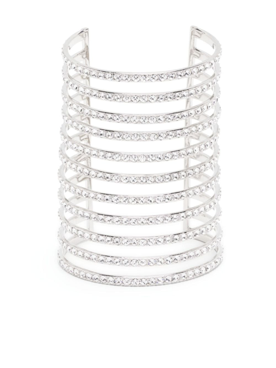 Shop Amina Muaddi Vittoria Crystal-embellished Cuff Bracelet In Silber