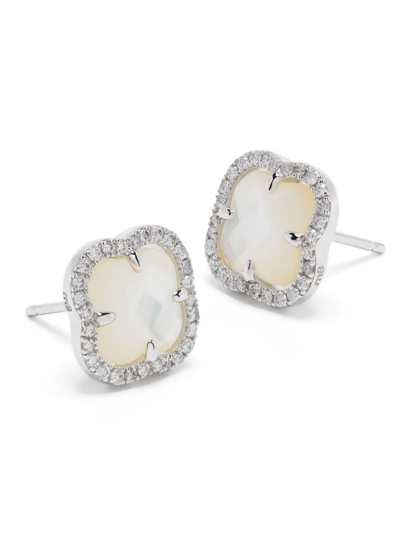 Shop Morganne Bello 18kt White Gold Victoria Diamond Stud Earrings In Silber