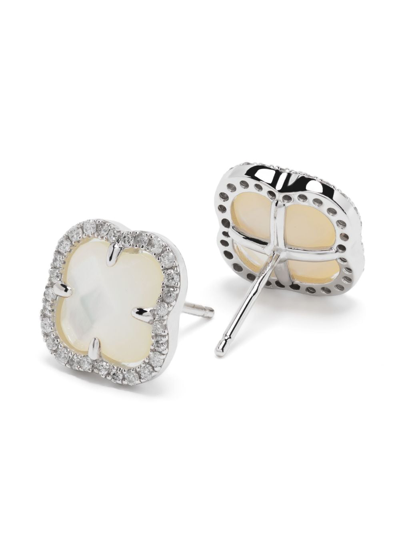 Shop Morganne Bello 18kt White Gold Victoria Diamond Stud Earrings In Silber