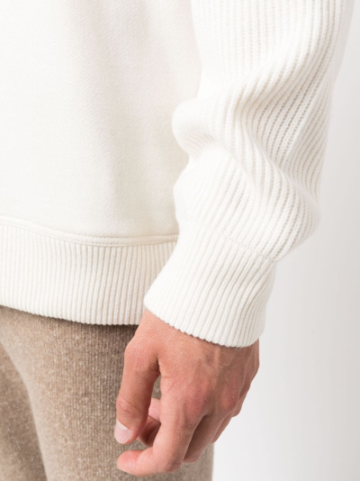 Shop Brunello Cucinelli Ribbed-knit Drawstring Hoodie In Weiss