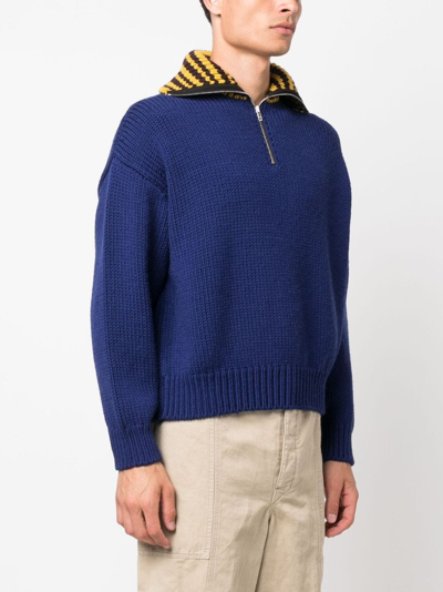 Shop Marni Contrasting-collar Ribbed Jumper In Blau