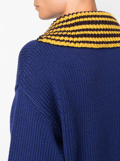 Shop Marni Contrasting-collar Ribbed Jumper In Blau
