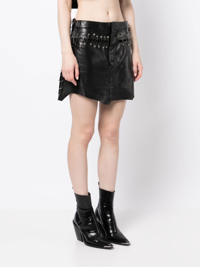 Shop Natasha Zinko Safety-pin Detail Leather Skirt In Black