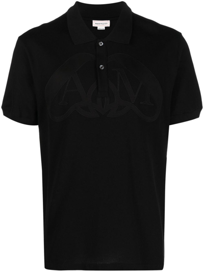 Shop Alexander Mcqueen Cut Seal-appliqué Polo Shirt In Black