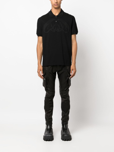 Shop Alexander Mcqueen Cut Seal-appliqué Polo Shirt In Black