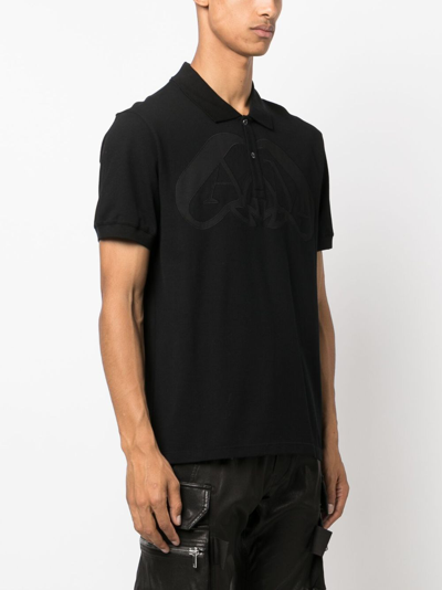 Shop Alexander Mcqueen Cut Seal-appliqué Polo Shirt In Black