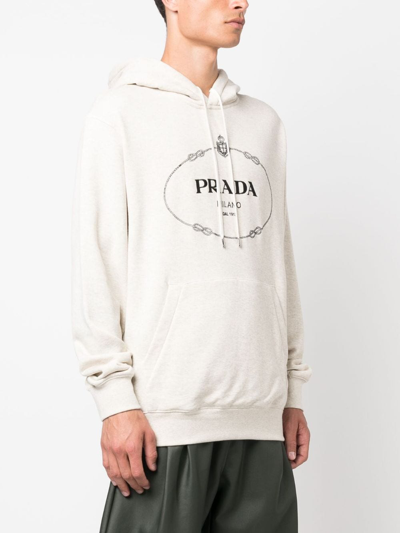 Shop Prada Logo-print Cotton Hoodie In Nude