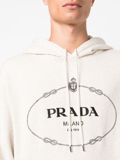 Shop Prada Logo-print Cotton Hoodie In Nude