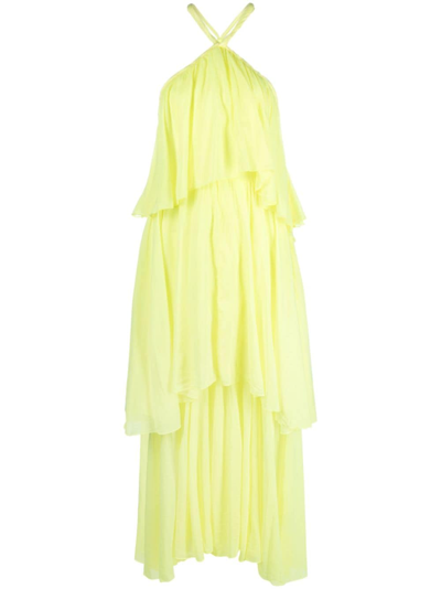 Shop Forte Forte Halterneck Tiered Maxi Dress In Gelb