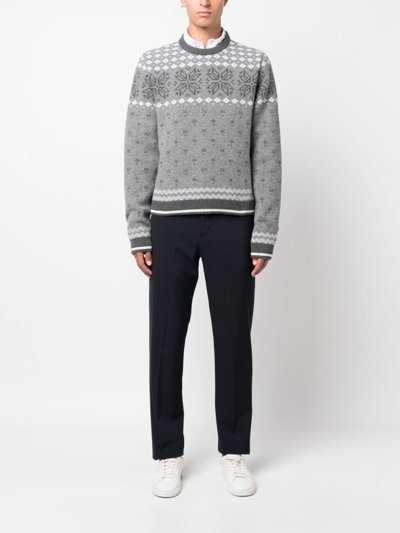 Shop Thom Browne Patterned Intarsia-knit Wool Sweater In Grau