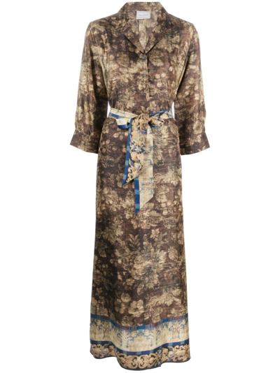 Shop Pierre-louis Mascia Graphic-print Silk Dress In Brown