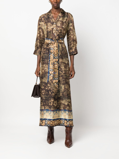 Shop Pierre-louis Mascia Graphic-print Silk Dress In Brown