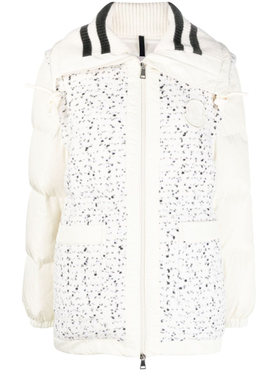 Shop Moncler Padded Tweed Coat In Nude