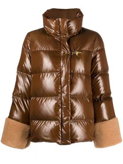 Shop Fay Teddy Puffer Jacket In Brown