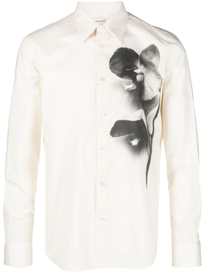 Shop Alexander Mcqueen Orchid-print Cotton Shirt In Nude