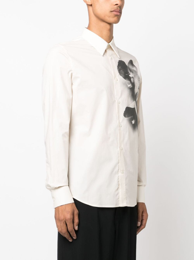 Shop Alexander Mcqueen Orchid-print Cotton Shirt In Nude