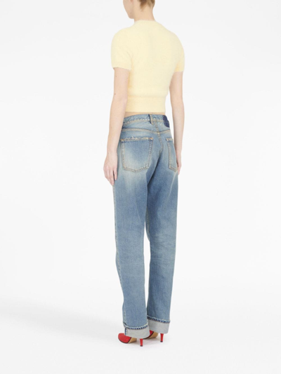 Shop Maison Margiela Short-sleeve Knitted Crop Top In Yellow