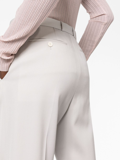 Shop Lanvin Belted Wool Straight-leg Trousers In Grau