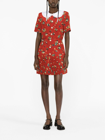 Shop Alessandra Rich Floral-print Silk Minidress In Red