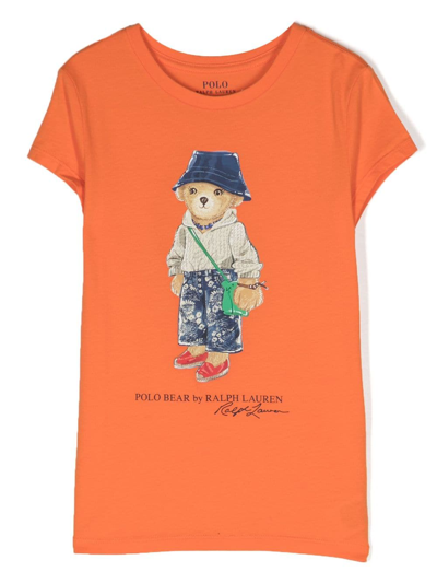 Shop Ralph Lauren Polo Bear-print Cotton T-shirt In 橘色