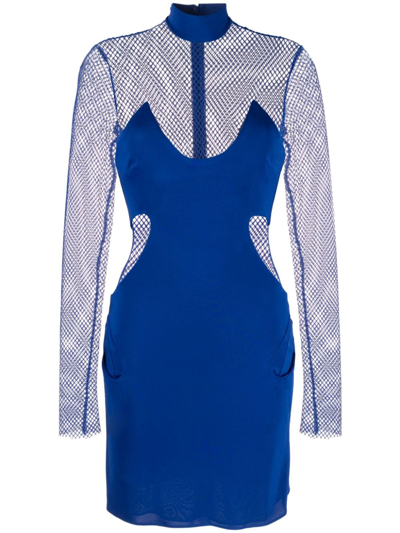 Shop Tom Ford Crepe Mesh-panelling Mini Dress In 蓝色