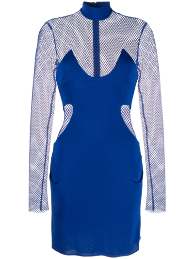 Tom Ford Crepe Mesh-panelling Mini Dress In 蓝色