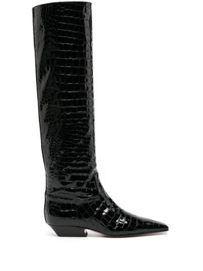 Shop Khaite The Marfa Crocodile-effect Leather Boots In Black